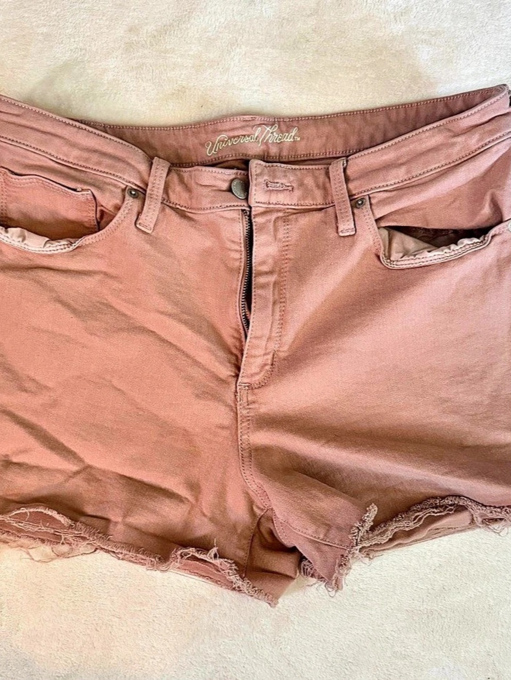 Universal Thread High-Rise Midi Denim Shorts Frayed Denim Jean Shorts in Pink